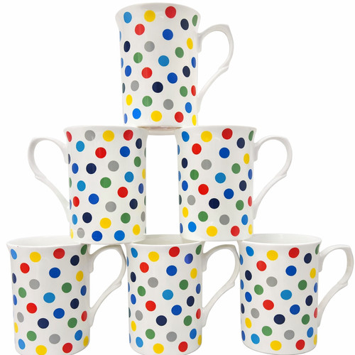 Polka dot mugs fine bone - 6x,