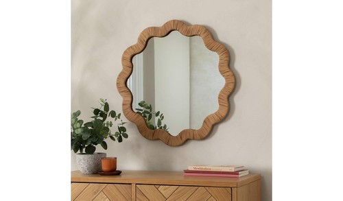 Rattan round wavy wall mirror - wavy,