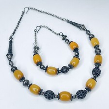 Vintage Yellow Butterscotch Bakelite Necklace Bracelet Pair Bakelite Jewellery