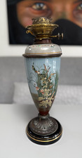 antique Royal Doulton Burselm large pottery oil lamp with flying ducks and birds