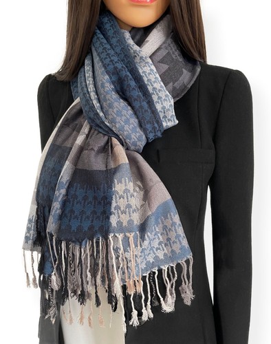 Navy blue large pashmina scarf - blue,