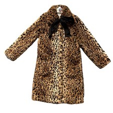 Erdem x H&M Leopard Faux Fur Coat Black Bow EUR32 / UK 6