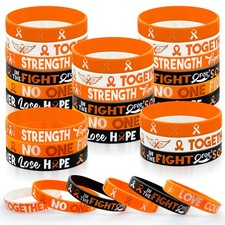 30 Pcs Orange Ribbon Awareness Silicone Bracelets for Leukemia Kidney Cancer