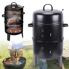 3 in 1 Garden BBQ Smoker Round Charcoal Barbecue Grill Garden Cooking Oven UK