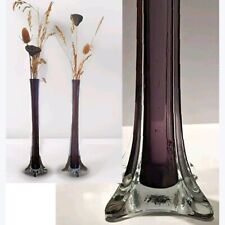 Pair of Vintage Italian Style Tall, SIim, Purple/ Amethyst Handblown Glass Vases