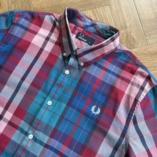 Fred Perry | Short Sleeve Madras Check Shirt Mens Size Extra Large Blue Red Mod