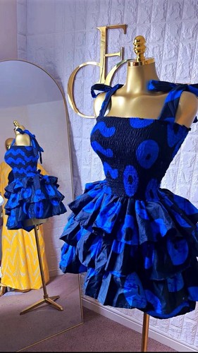 Blue black print - black, smocked