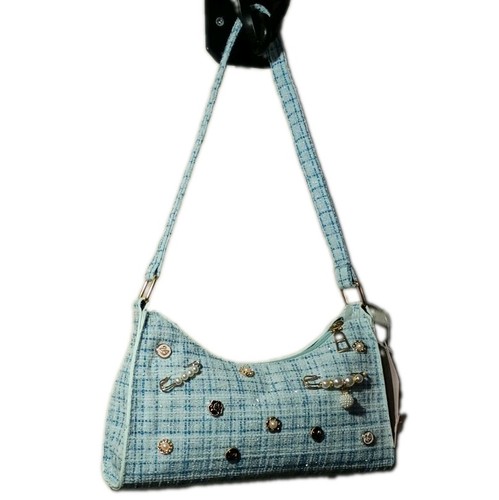 Blue tweed plaid shoulder - blue,
