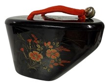 Okobo Pokkuri Geta Zori Japanese Black Floral Trinket Box with Mirror Shoe VTG