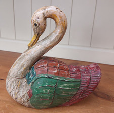 Vintage American wooden folk art  swan decoy, hand carved & painted solid wood