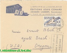1952 France 30F Escrime Fencing Stamp Cover Paris To Oregon USA Commercial Mail
