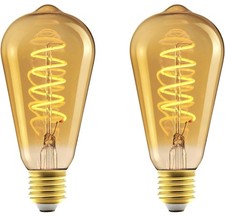 E27 Vintage LED Bulb Amber Glass Dimmable Retro Edison Filament | ST64 4W 2 Pack