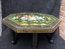 VINTAGE OCTAGONAL INDIAN LOW TABLE BAJOT CHOWKI WOODEN ORNATE SCREW ON LEGS