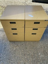 Pair Oak Effect Office Filing Cabinet Drawers Heavy Duty Free Standing Storage