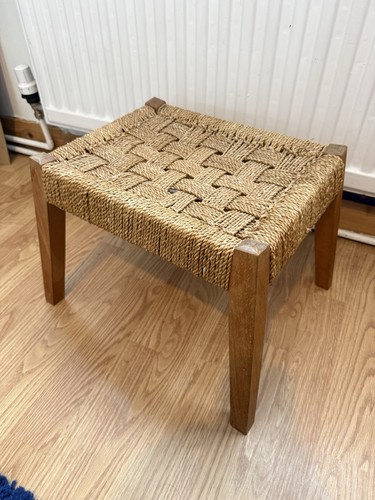 Vintage woven rush footstool - woven,