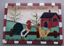 Ceramic Wall Plaque Chicken Cockerel Hen Farmhouse Wall Decor 26x18cm