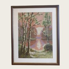 Vintage Handmade Gobelins Tapestry Framed Lake View 41.5 x 52cm