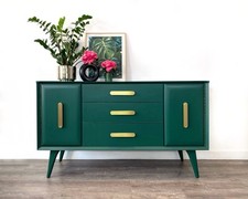 Vintage Retro Green painted Lebus sideboard with drawers / tv cabinet