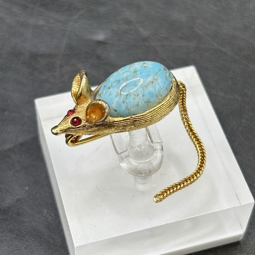 Mouse brooch turquoise - mouse,