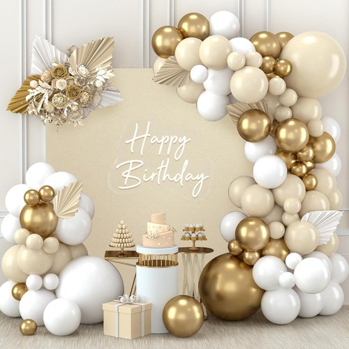 White gold balloon arch kit - white,