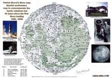 Patrick Moore A3 Moon Map  Apollo, Space signed, autographed