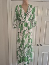 Green & White Lined Midi Dress