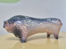 Stunning Mid Century Stylised Ceramic Bull Pink Purple Abstract Retro 60s 70s