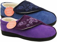 LADIES Vel cro FASTENING FLEECE SLIPPERS FAUX SUEDE HOME SHOES COMFY UK SIZE 3-8