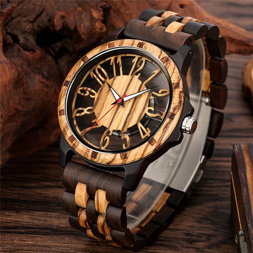 Men luxury quartz wood watch - men's,