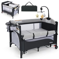COSTWAY 6-in-1 Baby Bed Travel Cot Foldable Portable Playpen Play Yard-Grey