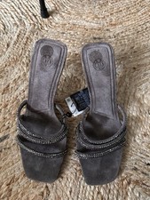 Massimo Dutti Grey Suede Leather Rhinestone Strappy High Heels Sandals UK5