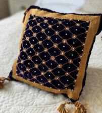 Luxury Purple Gold Moroccan Style Handmade Embroidered 10" Cushion