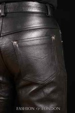 Men's Leather Trouser Pants  Classic Biker Pants '501 JEANS STYLE' Black Cowhide