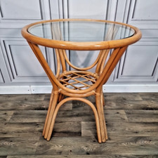 Retro Vintage Rattan Occasional Table - Glass Top Bistro - Garden Mid Century
