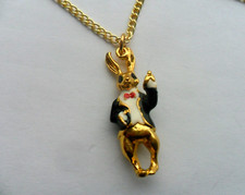 Alice in Wonderland Gold and Black Rabbit  Pendant and  Chain Necklace