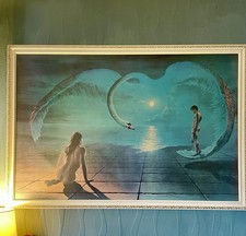 Vintage WINGS OF LOVE Kitsch 1970s Pearson Retro Framed Original Print Lge 26x38