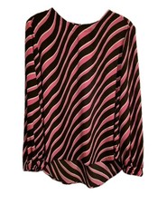 M&S Collection Beautiful Size 16 Long Sleeve Black & Pink Blouse New With Tags