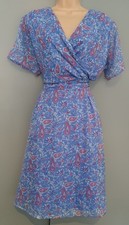 Cotton Traders Size 18 Blue White Pink Paisley Short Sleeve Dress !
