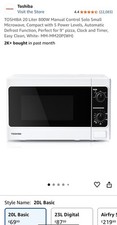 TOSHIBA 20 Liter 800W Manual Control Solo Small Microwave, Compact with 5 Power 