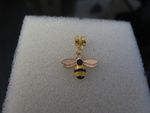 Gold plated enamel bee charm - gold,