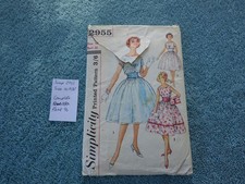 VINTAGE SIMPLICITY SEWING PATTERN: 2955 WOMAN'S 1950S DRESS BUST 36" 