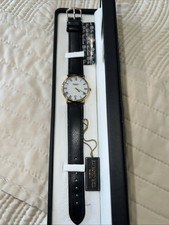 Raymond Weil Geneve Men’s Gold Rimed Watch Black Leather Strap New Battery