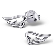 925 Sterling Silver Open Guardian Angel Wing Stud Earrings + Organza Gift Bag UK