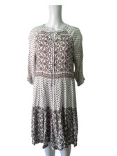 Jeff Banks Smock Dress Size 8 Women EU 36 Vintage White Floral Round Neck