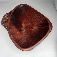 Maori Hand Carved Wooden Bowl with Papua Shell  Large 11 inches New Zealand Tiki