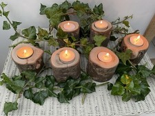 Natural Wood Tea Light Holders X 6