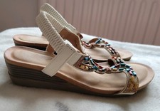 Lunar Epsom White Faux Leather Slingback Wedge Sandals Size UK 5 (Eu 38)