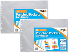 20 Strong A3 Landscape Punched Poly Pocket Clear Wallet Portfolio Sleeve Storage