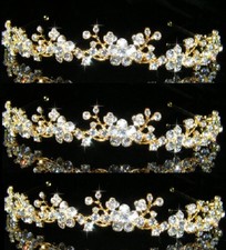 3 pcs Bridesmaid Prom made with Swarovski Yellow Gold Headband Tiara  0042g