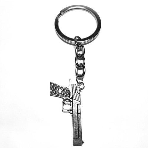 Silver pistol gun keyring - silver,